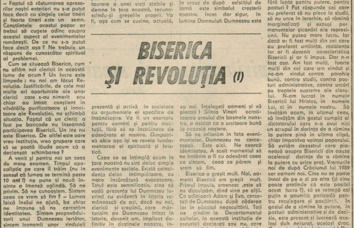Biserica și Revoluția I – 4.02.1990 – România Liberă – Lumea Creștină
